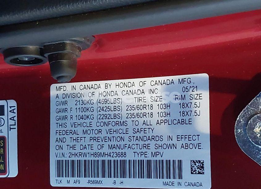 Photo 9 of 2021 Honda Cr-v 2WD EX-L (VIN 2HKRW1H89MH423688)