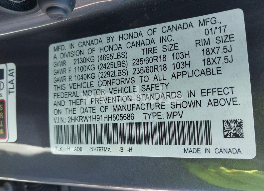 Photo 9 of 2017 Honda Cr-v TOURING (VIN 2HKRW1H91HH505686)