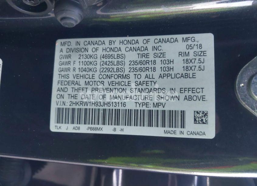 Photo 9 of 2018 Honda Cr-v TOURING (VIN 2HKRW1H93JH513116)