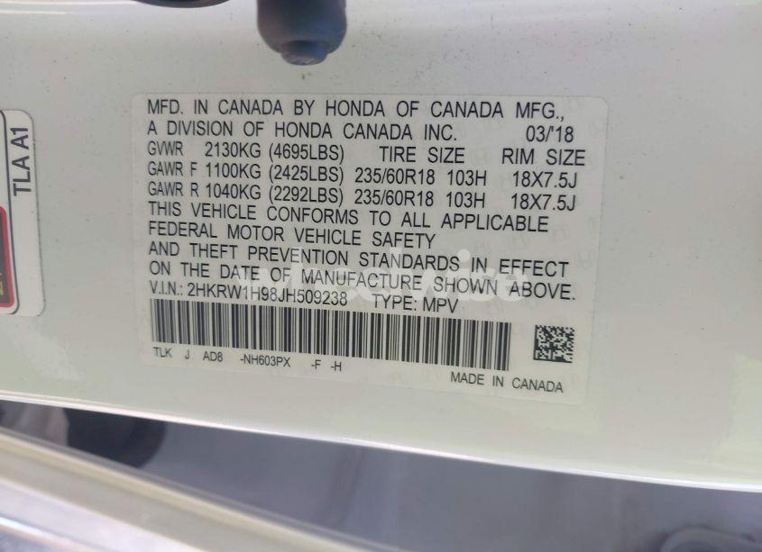 Photo 9 of 2018 Honda Cr-v TOURING (VIN 2HKRW1H98JH509238)