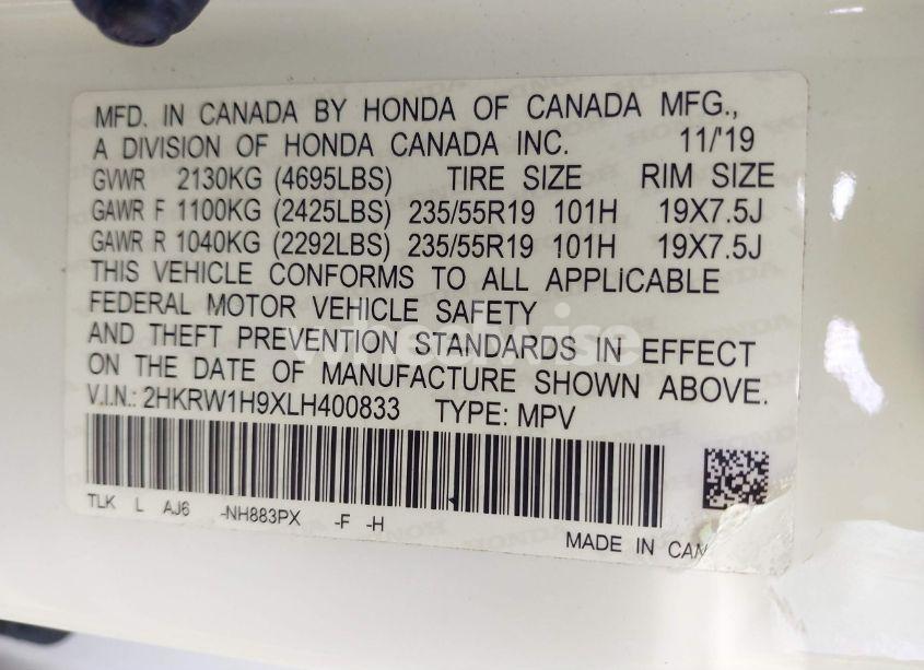 Photo 9 of 2020 Honda Cr-v 2WD TOURING (VIN 2HKRW1H9XLH400833)