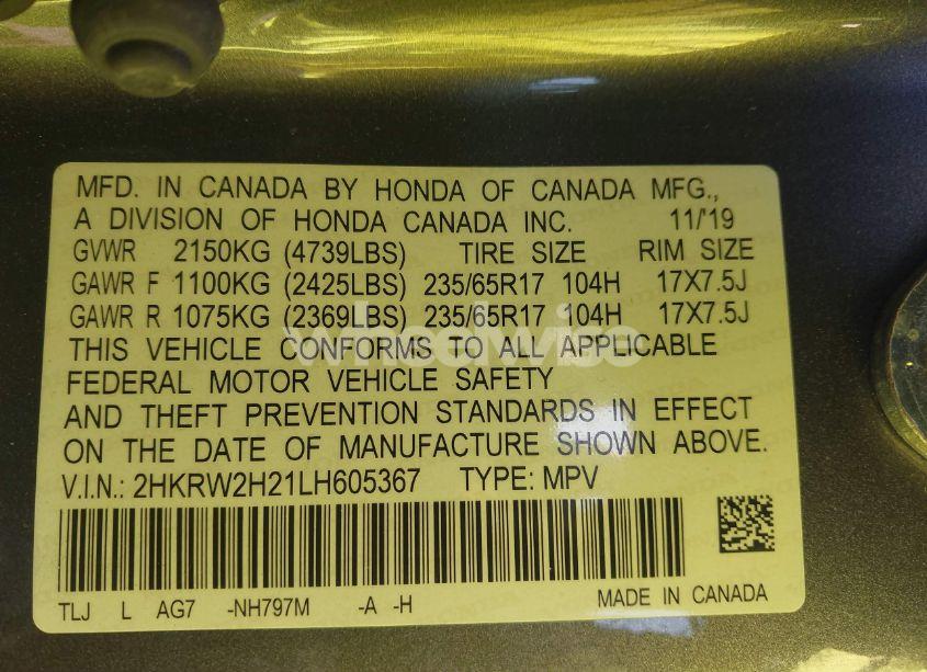 Photo 9 of 2020 Honda Cr-v AWD LX (VIN 2HKRW2H21LH605367)