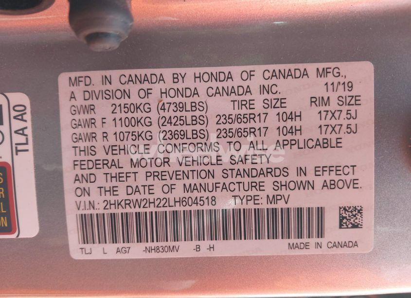 Photo 9 of 2020 Honda Cr-v AWD LX (VIN 2HKRW2H22LH604518)