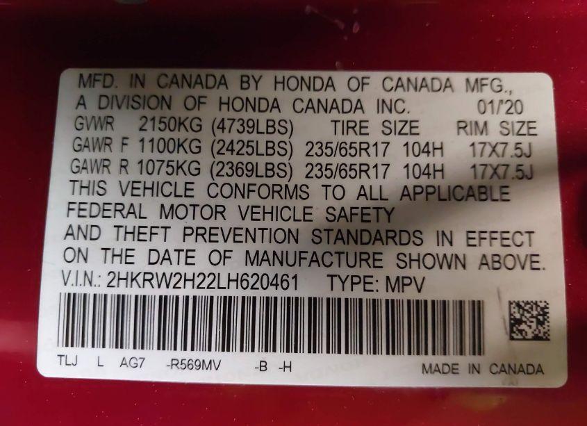 Photo 9 of 2020 Honda Cr-v AWD LX (VIN 2HKRW2H22LH620461)