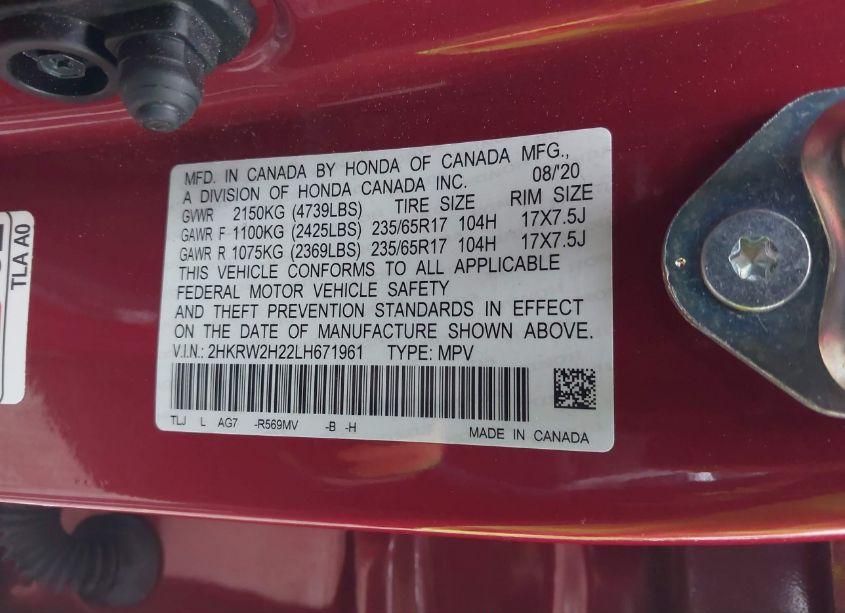 Photo 9 of 2020 Honda Cr-v AWD LX (VIN 2HKRW2H22LH671961)