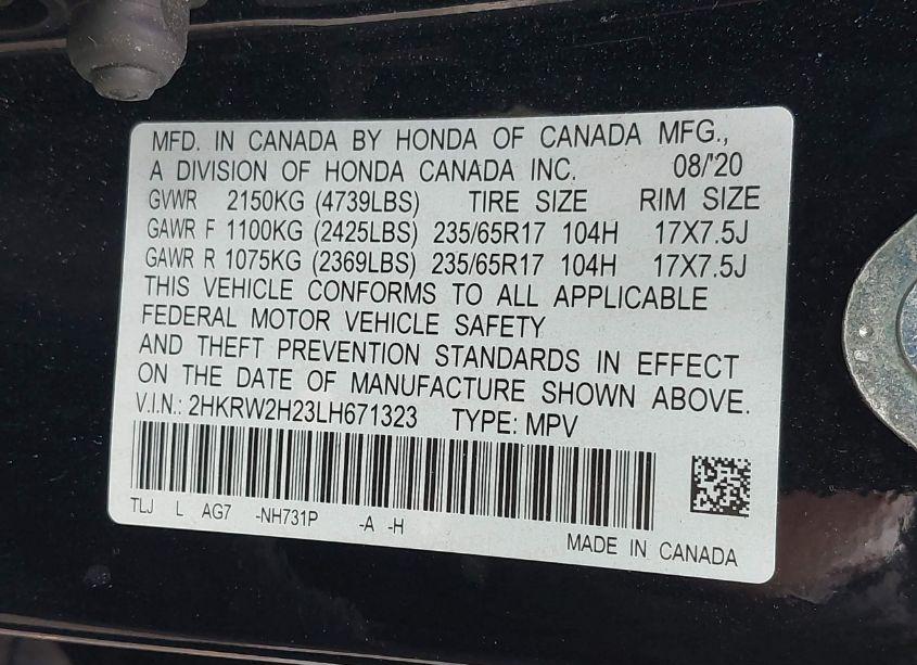 Photo 9 of 2020 Honda Cr-v AWD LX (VIN 2HKRW2H23LH671323)