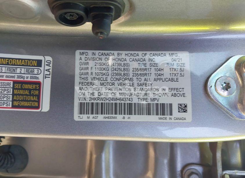 Photo 9 of 2021 Honda Cr-v AWD LX (VIN 2HKRW2H24MH643743)