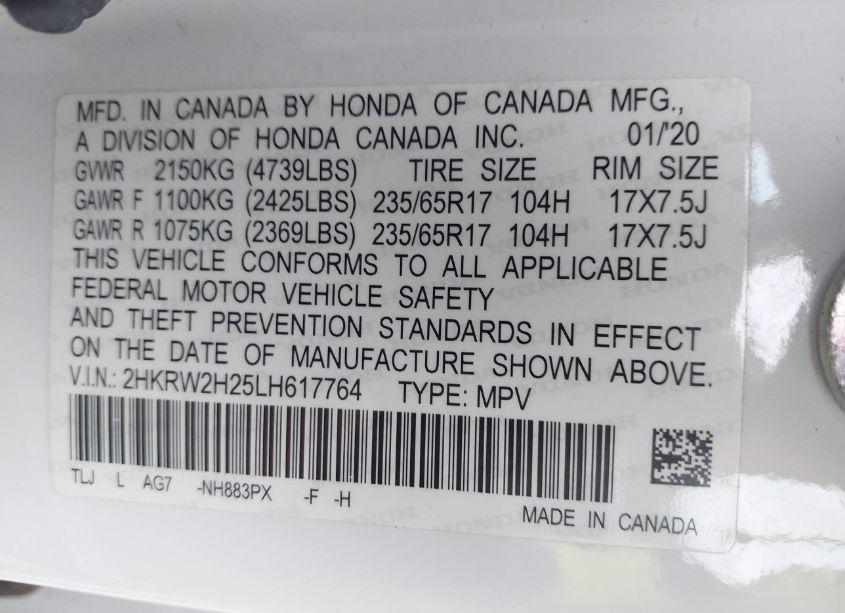 Photo 9 of 2020 Honda Cr-v AWD LX (VIN 2HKRW2H25LH617764)