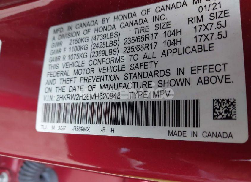 Photo 9 of 2021 Honda Cr-v AWD LX (VIN 2HKRW2H26MH620948)