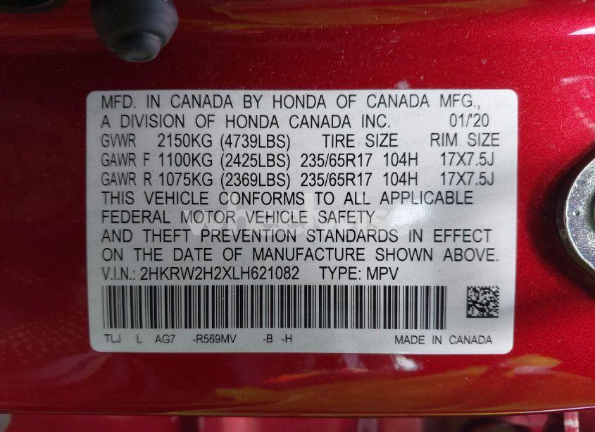 Photo 9 of 2020 Honda Cr-v AWD LX (VIN 2HKRW2H2XLH621082)