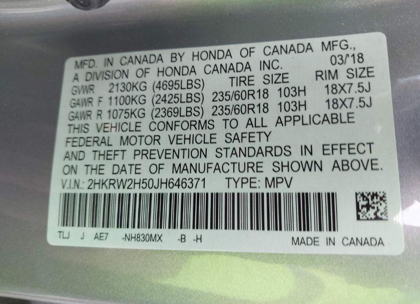 Photo 9 of 2018 Honda Cr-v EX (VIN 2HKRW2H50JH646371)