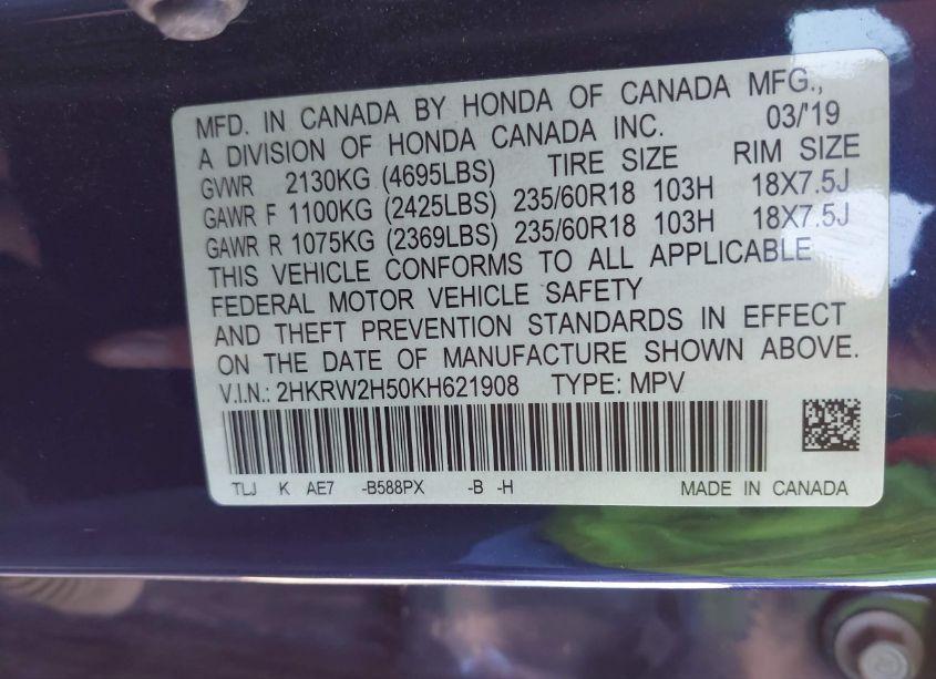 Photo 9 of 2019 Honda Cr-v EX (VIN 2HKRW2H50KH621908)