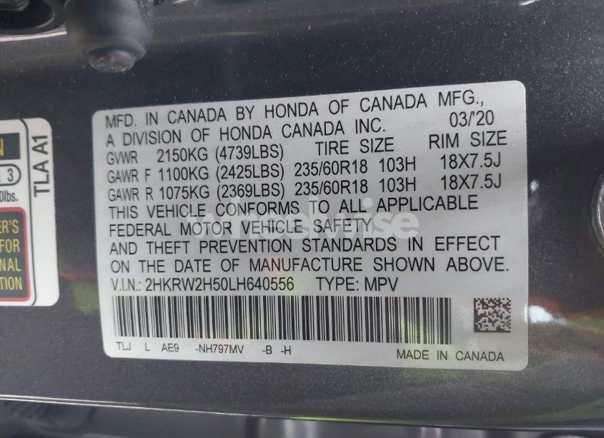 Photo 9 of 2020 Honda Cr-v AWD EX (VIN 2HKRW2H50LH640556)