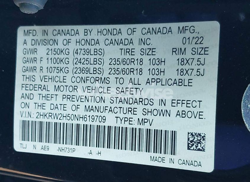 Photo 9 of 2022 Honda Cr-v AWD EX (VIN 2HKRW2H50NH619709)
