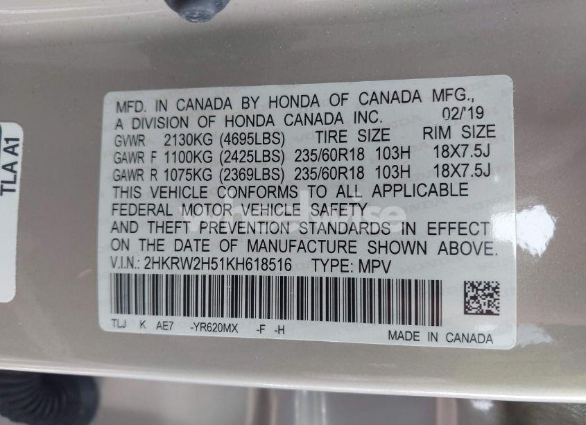 Photo 9 of 2019 Honda Cr-v EX (VIN 2HKRW2H51KH618516)