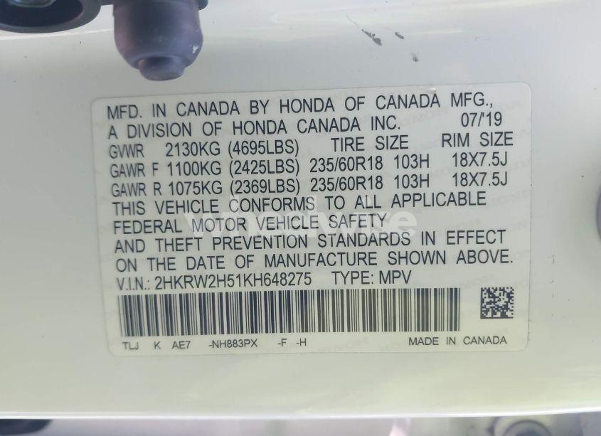 Photo 9 of 2019 Honda Cr-v EX (VIN 2HKRW2H51KH648275)