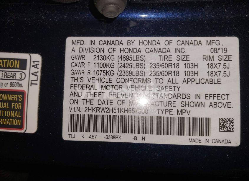 Photo 9 of 2019 Honda Cr-v EX (VIN 2HKRW2H51KH657350)