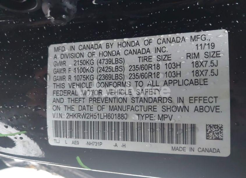 Photo 9 of 2020 Honda Cr-v AWD EX (VIN 2HKRW2H51LH601880)