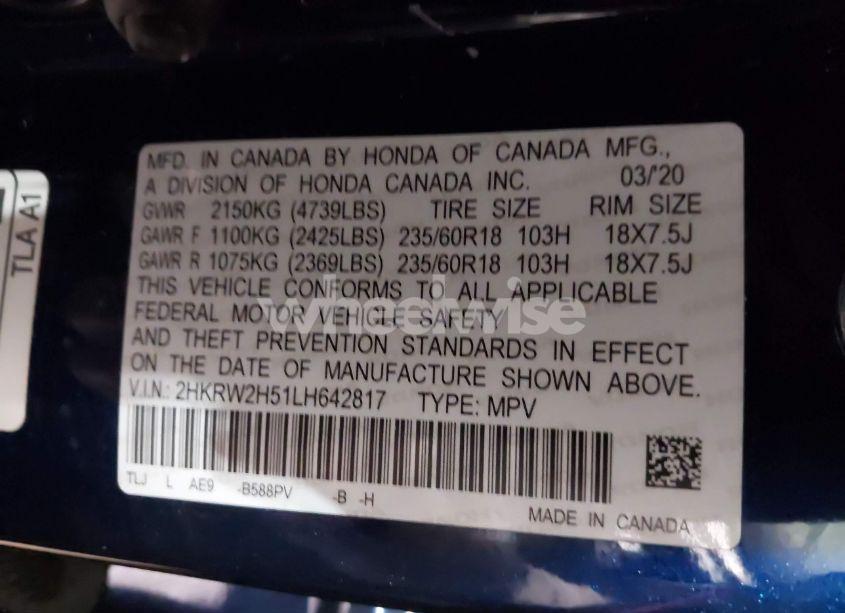 Photo 9 of 2020 Honda Cr-v AWD EX (VIN 2HKRW2H51LH642817)