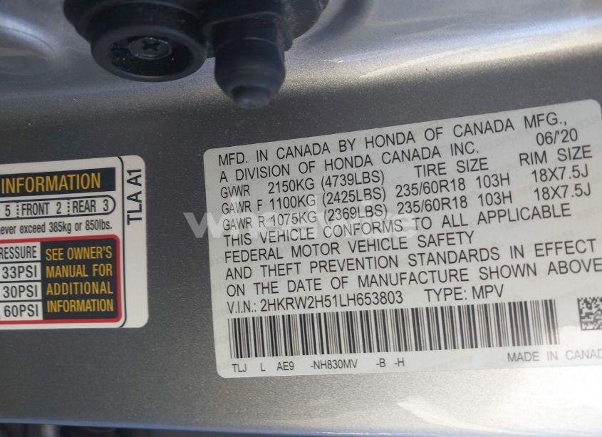 Photo 9 of 2020 Honda Cr-v AWD EX (VIN 2HKRW2H51LH653803)