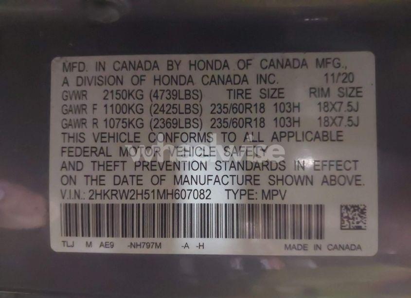 Photo 9 of 2021 Honda Cr-v AWD EX (VIN 2HKRW2H51MH607082)