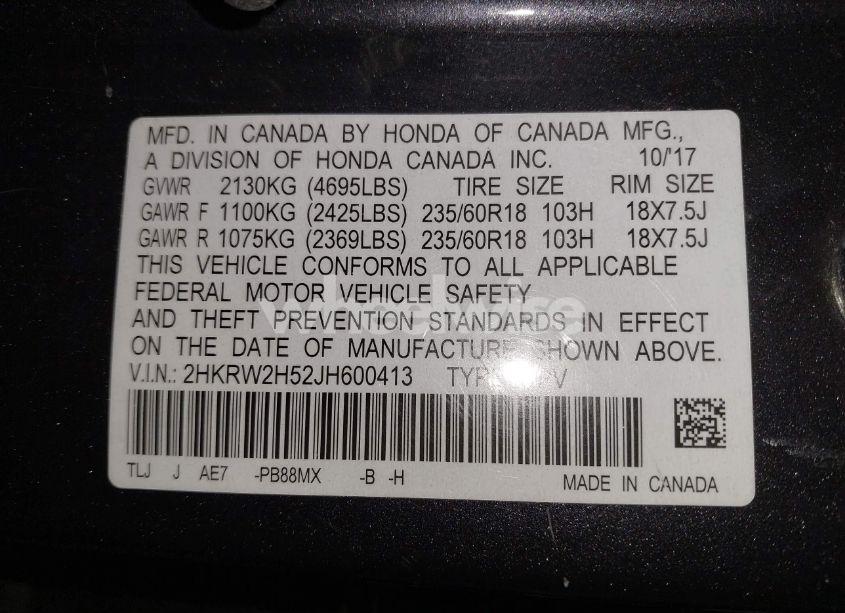 Photo 9 of 2018 Honda Cr-v EX (VIN 2HKRW2H52JH600413)