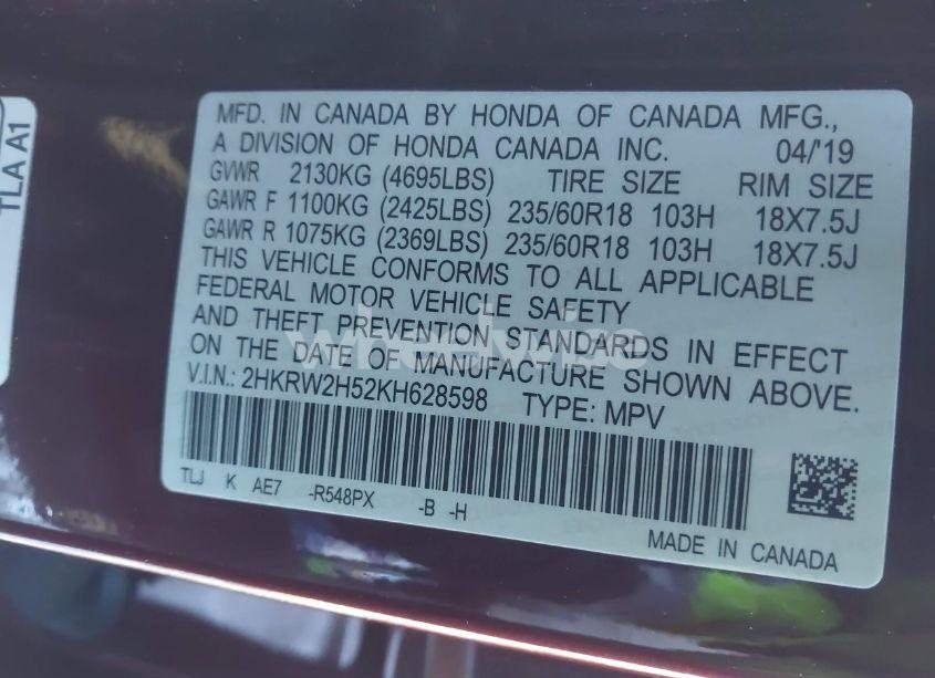 Photo 9 of 2019 Honda Cr-v EX (VIN 2HKRW2H52KH628598)