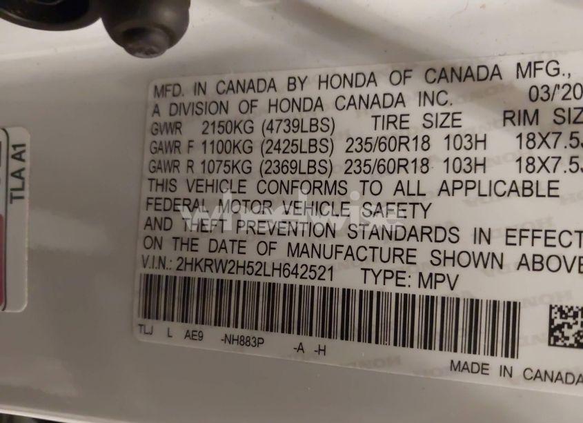 Photo 9 of 2020 Honda Cr-v AWD EX (VIN 2HKRW2H52LH642521)