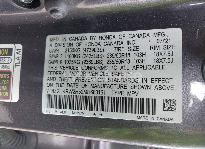 Photo 9 of 2021 Honda Cr-v AWD EX (VIN 2HKRW2H52MH663161)