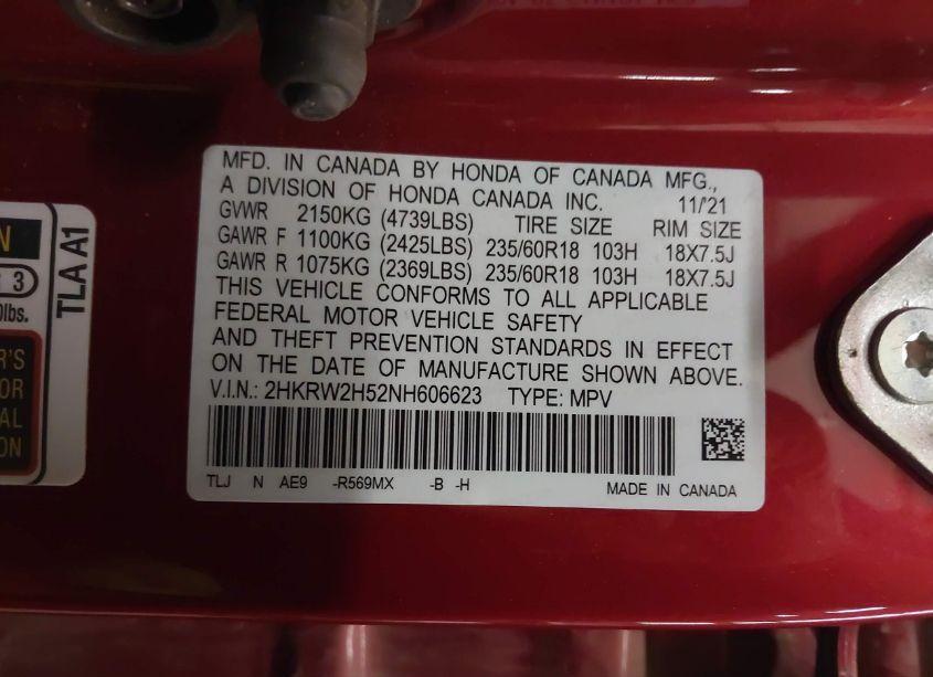 Photo 9 of 2022 Honda Cr-v AWD EX (VIN 2HKRW2H52NH606623)