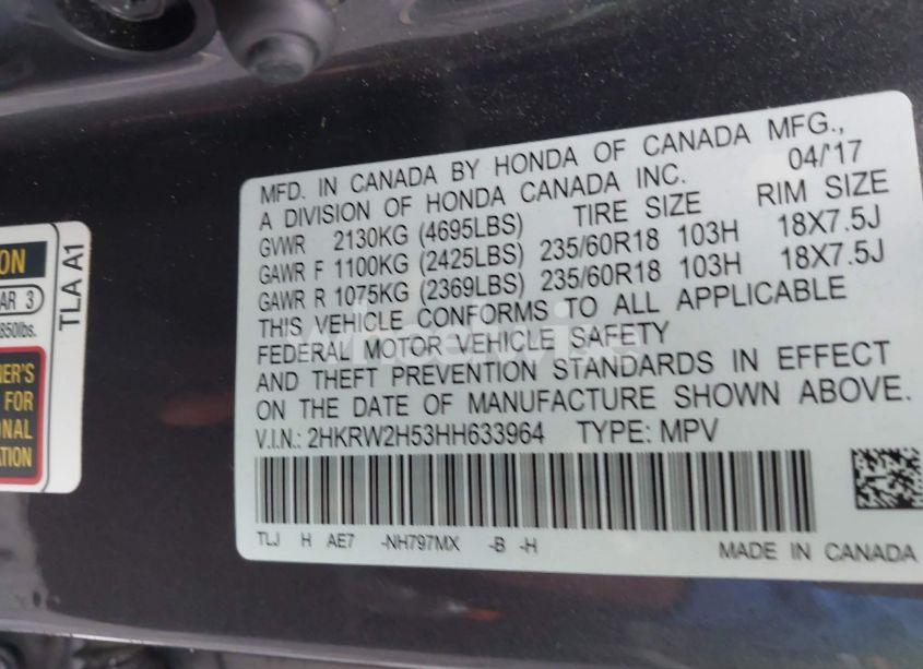 Photo 9 of 2017 Honda Cr-v EX (VIN 2HKRW2H53HH633964)