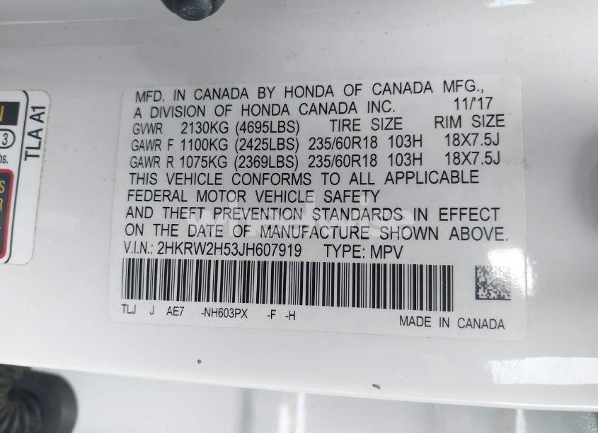 Photo 9 of 2018 Honda Cr-v EX (VIN 2HKRW2H53JH607919)