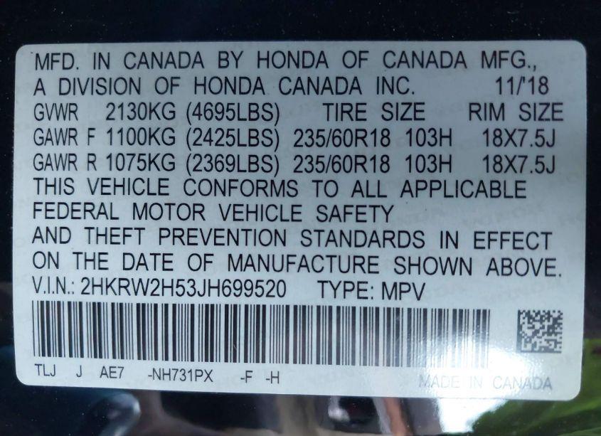 Photo 9 of 2018 Honda Cr-v EX (VIN 2HKRW2H53JH699520)