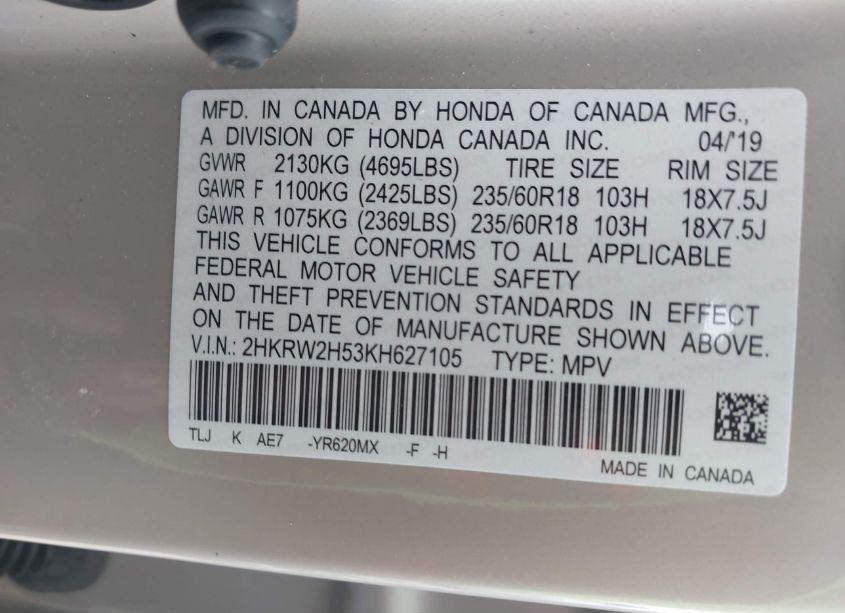 Photo 9 of 2019 Honda Cr-v EX (VIN 2HKRW2H53KH627105)