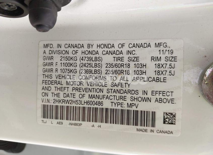 Photo 9 of 2020 Honda Cr-v AWD EX (VIN 2HKRW2H53LH600486)