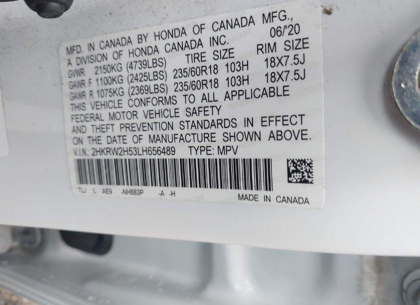 Photo 9 of 2020 Honda Cr-v AWD EX (VIN 2HKRW2H53LH656489)