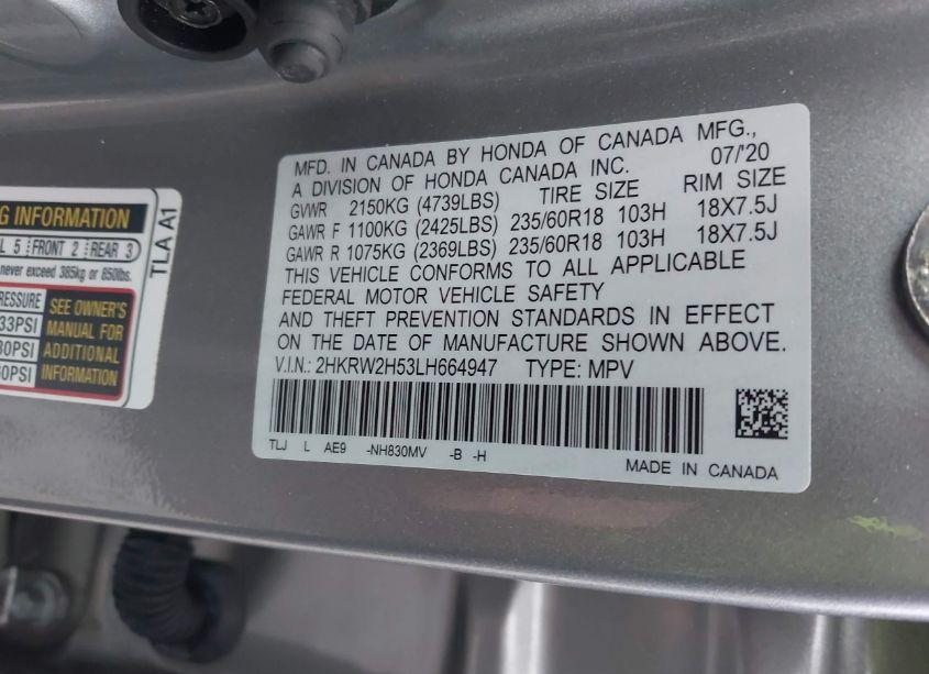 Photo 9 of 2020 Honda Cr-v AWD EX (VIN 2HKRW2H53LH664947)