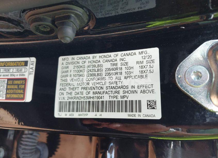 Photo 9 of 2021 Honda Cr-v AWD EX (VIN 2HKRW2H53MH619041)