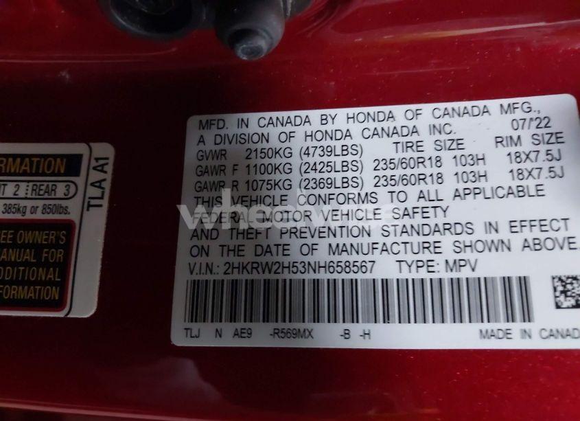 Photo 9 of 2022 Honda Cr-v AWD EX (VIN 2HKRW2H53NH658567)