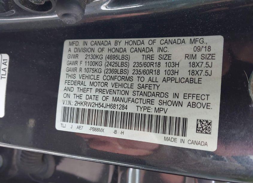 Photo 9 of 2018 Honda Cr-v EX (VIN 2HKRW2H54JH681284)