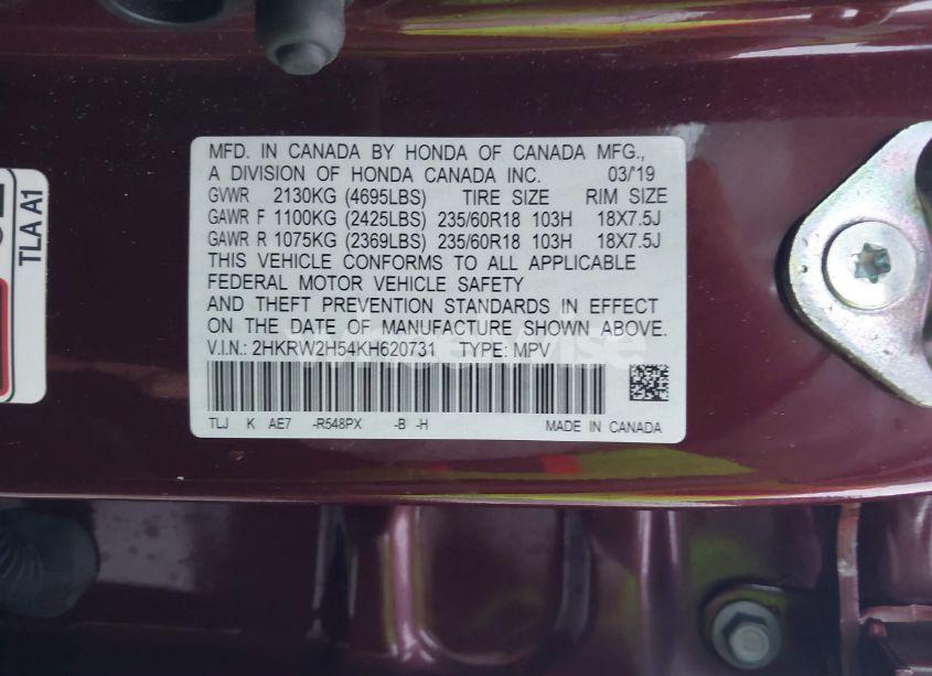 Photo 9 of 2019 Honda Cr-v EX (VIN 2HKRW2H54KH620731)