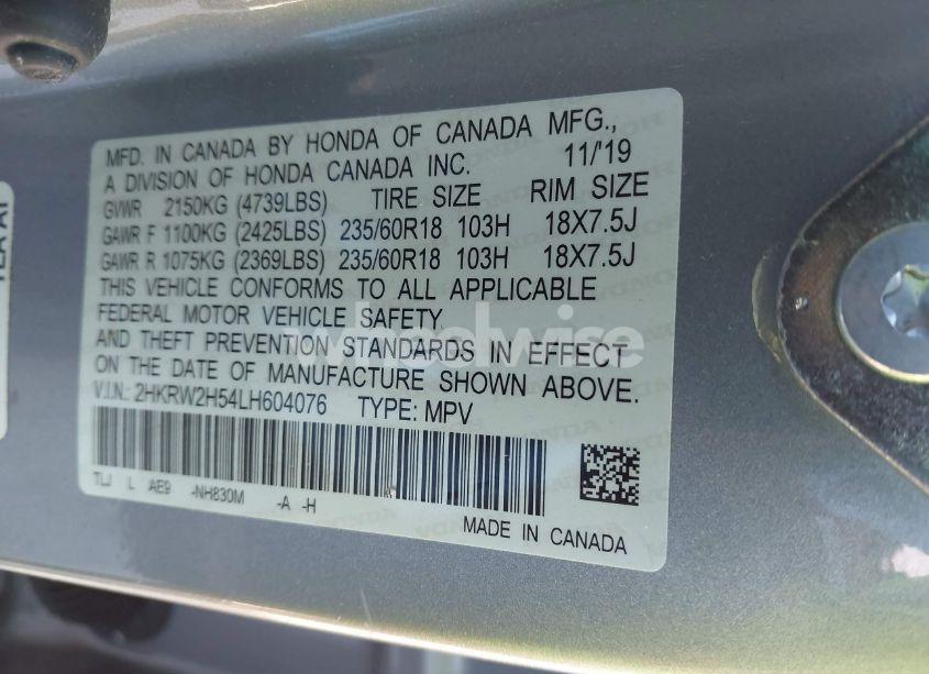 Photo 9 of 2020 Honda Cr-v AWD EX (VIN 2HKRW2H54LH604076)