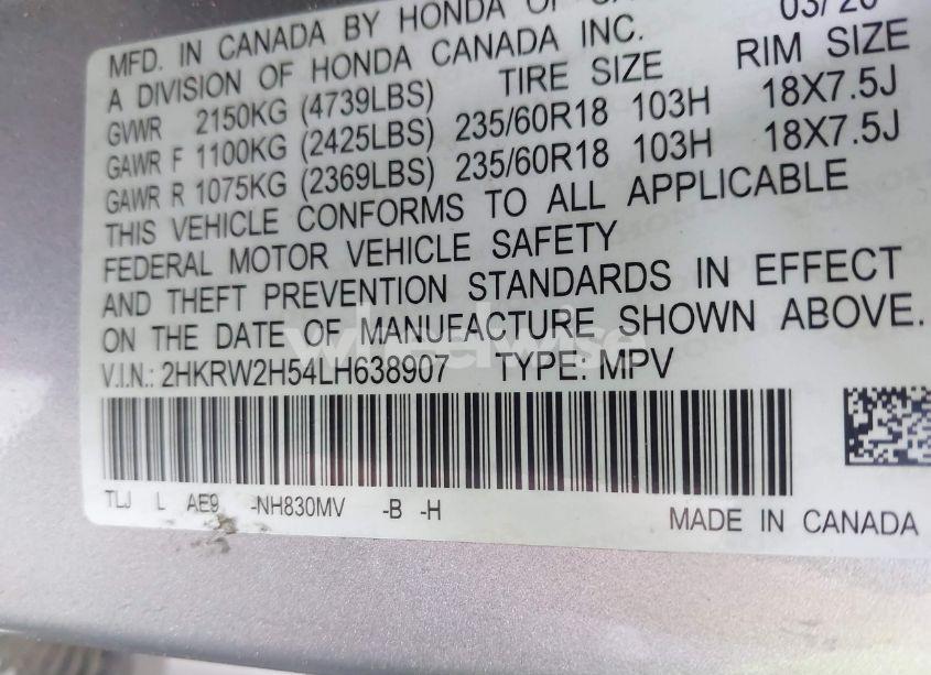 Photo 9 of 2020 Honda Cr-v AWD EX (VIN 2HKRW2H54LH638907)