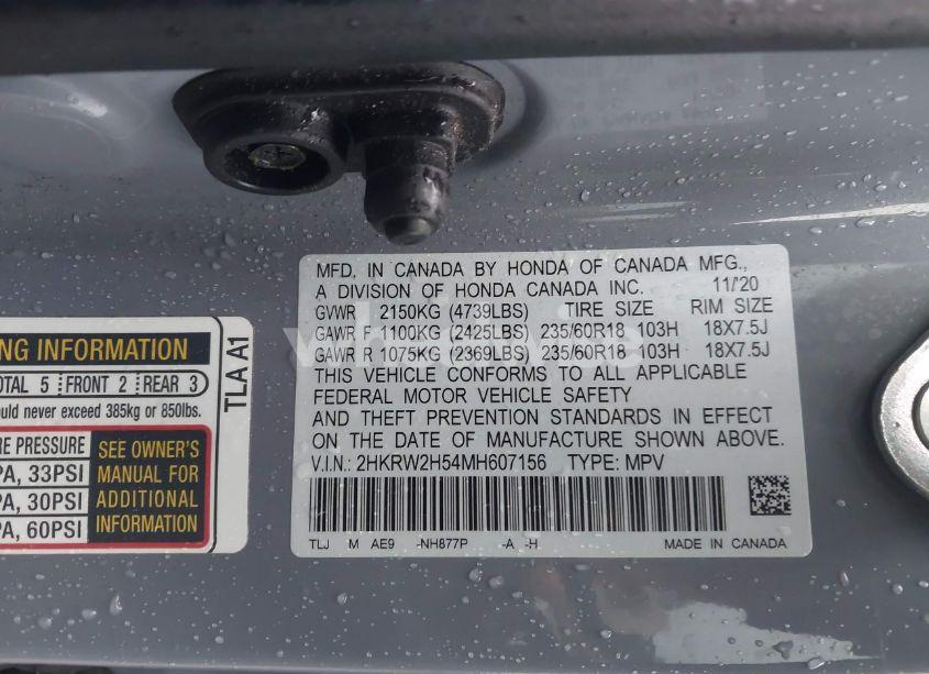 Photo 9 of 2021 Honda Cr-v AWD EX (VIN 2HKRW2H54MH607156)