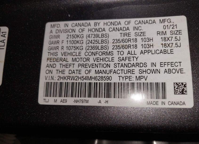 Photo 9 of 2021 Honda Cr-v AWD EX (VIN 2HKRW2H54MH628590)