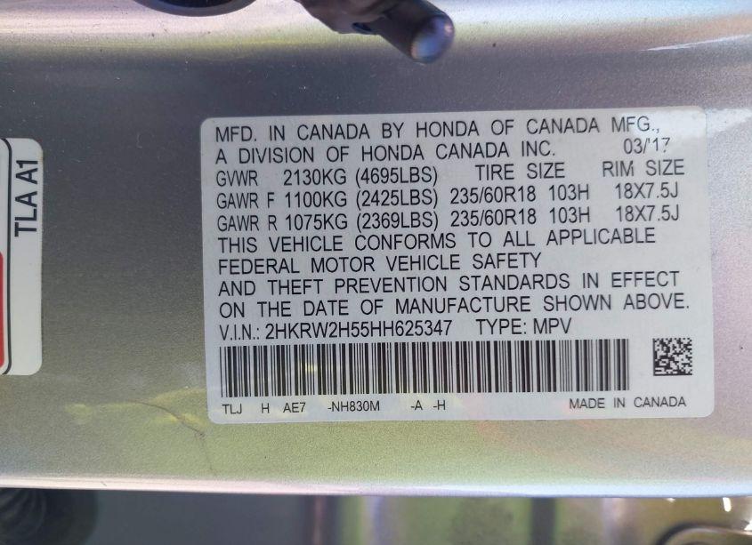 Photo 9 of 2017 Honda Cr-v EX (VIN 2HKRW2H55HH625347)