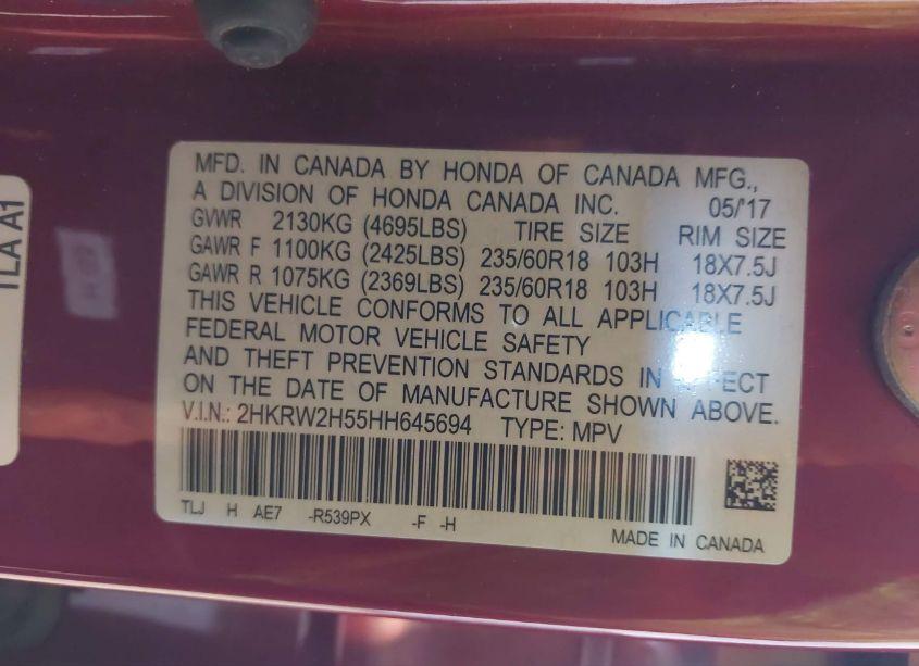 Photo 9 of 2017 Honda Cr-v EX (VIN 2HKRW2H55HH645694)