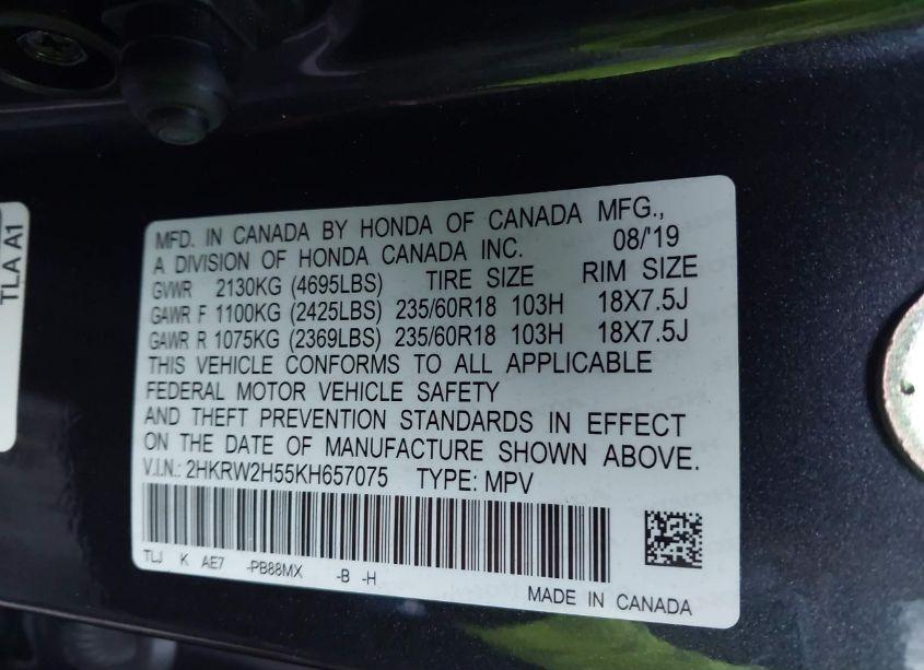 Photo 9 of 2019 Honda Cr-v EX (VIN 2HKRW2H55KH657075)