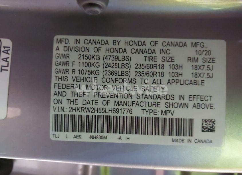 Photo 9 of 2020 Honda Cr-v AWD EX (VIN 2HKRW2H55LH691776)