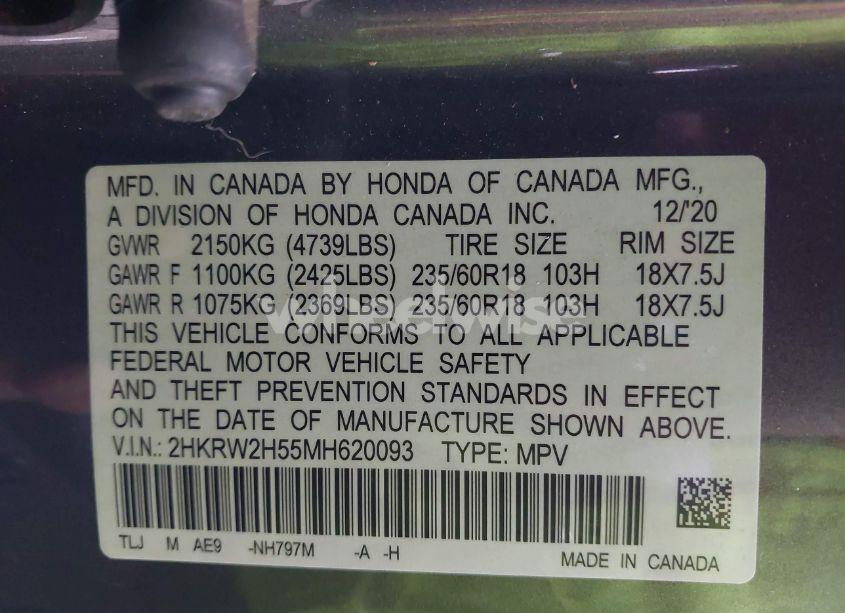 Photo 9 of 2021 Honda Cr-v AWD EX (VIN 2HKRW2H55MH620093)